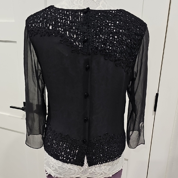 Vintage Vera Cristina 100% Silk Black Bead Embellished 3/4 Sleeve Blouse - Picture 3 of 8